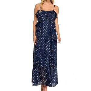NEW RUBIENN chiffon foil pattern print maxi dress in blue